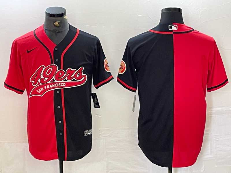 Mens San Francisco 49ers Blank Red Black White Blue Two Tone Stitched Baseball Jersey->->NFL Jersey